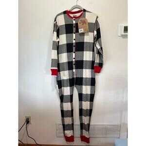 Lazy One Flapjacks Onesie Long john unisex adult size M NWT plaid lounge sleep